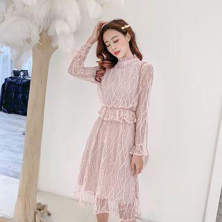 Long-sleeve Frill Collar Mesh Dress