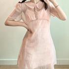 Short-sleeve Mesh A-line Mini Dress / Slipdress