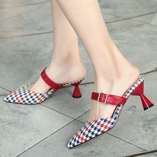 Patterned Pointed Toe Kitten Heel Mules