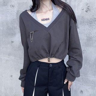 V-neck Long Sleeve Sweatshirt