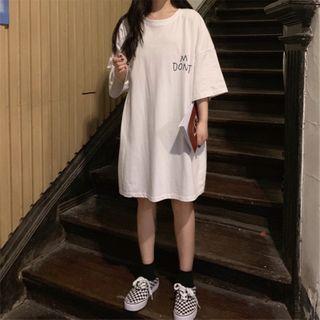 Lettering Print Elbow-sleeve T-shirt Dress