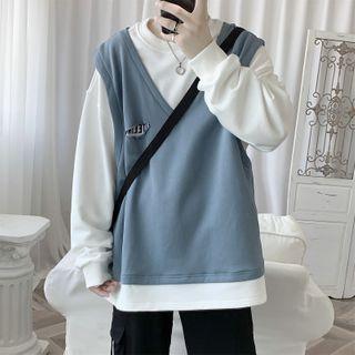 Mock Two Piece Lettering Ripped Sweatshirt