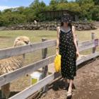Spaghetti-strap Daisy-flower Long Dress Black - One Size