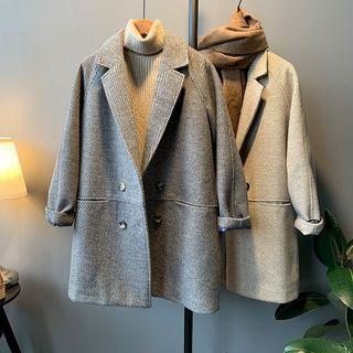 Mock Neck Knitted Dress / Double Breast Coat / Set