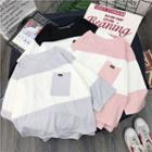 3/4-sleeve Color Block Pocket T-shirt