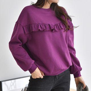 Drop-shoulder Frilled Sweatshirt