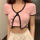 Set: Short-sleeve Top + Camisole Top Set Of 2 - Pink - One Size