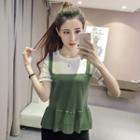 Short-sleeve Mock Two Piece Knit Top