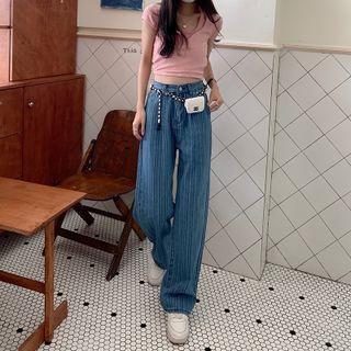 Mid Waist Striped Wide Leg Jeans