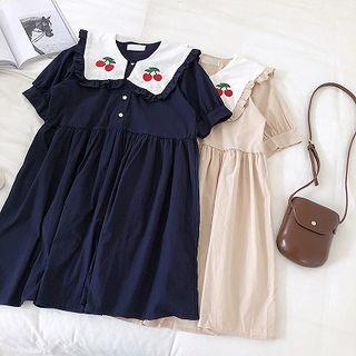 Cherry Embroidered Short-sleeve Dress