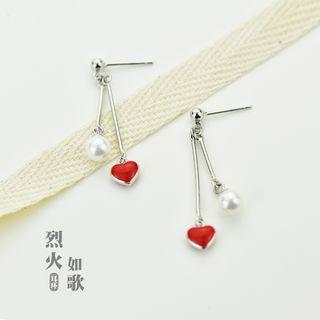 Sterling Silver Beaded Heart Drop Earring
