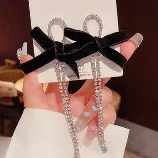 Rhinestone Bow Drop Earring E0415 - 1 Pair - Black & Silver - One Size