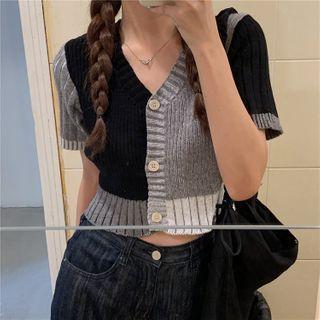 Short-sleeve Paneled Cardigan As Shown In Figure - One Size