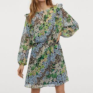 Puff-sleeve Floral Mini Smock Dress