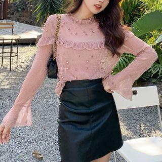 Faux Pearl Ruffled Blouse