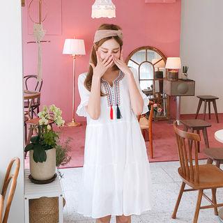 Embroidered Tassel-trim Dress