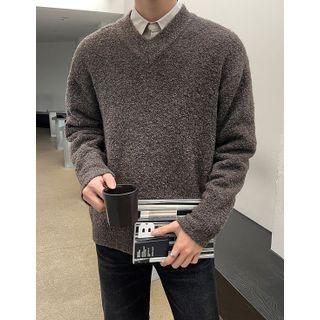 V-neck Woolen Boucle Sweater