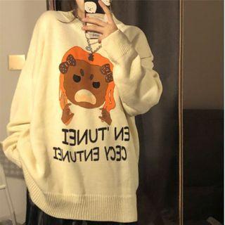 Cartoon Print Sweater Off-white - One Size