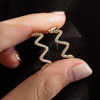 Rhinestone Wave Earring 1 Pair - S925 Silver - One Size