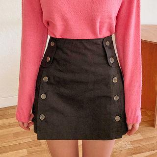 Double-button A-line Miniskirt