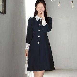 Lace-trim Button-front Dress