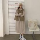 Long-sleeve Plain Shirtdress / Vest