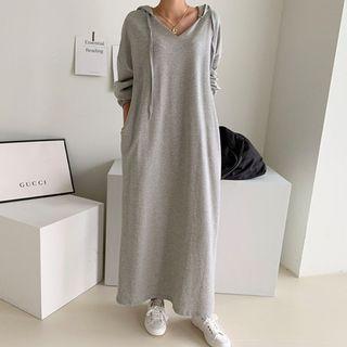 Plain Hoodie Dress Gray - One Size