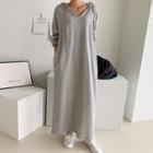 Plain Hoodie Dress Gray - One Size