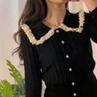Faux Pearl Button Collared Knit Top