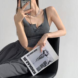 Cutout-neckline Crop Tank Top