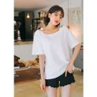 Plus Size - Love Embroidery Off-shoulder Top