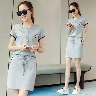 Long-sleeve/short-sleeve Drawstring Dress