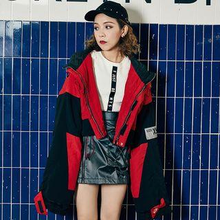 Lettering Cropped Hooded Jacket Red - One Size