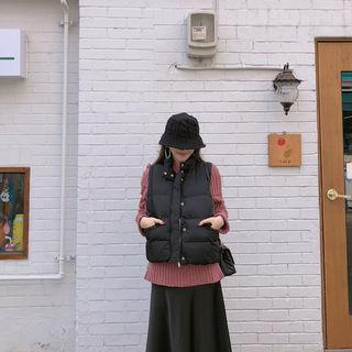 Stand-collar Snap-button Puffer Vest