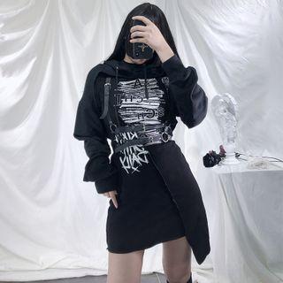 Lettering Short-sleeve Mini T-shirt Dress / Body Harness Belt / Cropped Hoodie