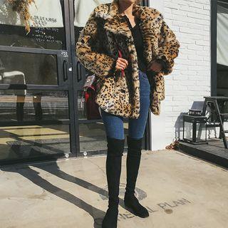 Double-breasted Leopard Faux-fur Jacket