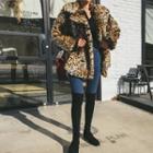 Double-breasted Leopard Faux-fur Jacket
