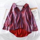 Dip-back Cutout Satin Blouse