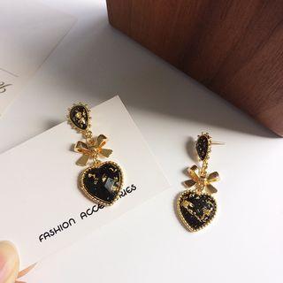 Acrylic Heart Alloy Bow Dangle Earring
