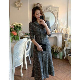 Flared Tweed Maxi Coatdress