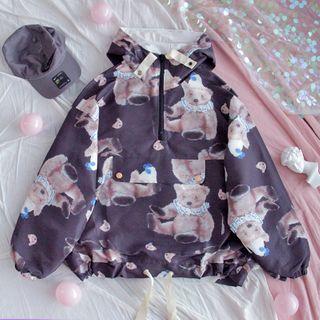 Cartoon Bear Print Hooded Top As Shown In Figure - One Size