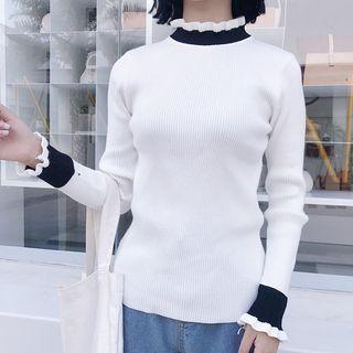 Contrast Trim Mock-neck Knit Top