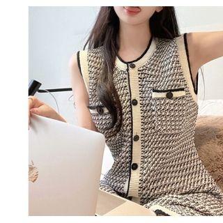 Sleeveless Printed Knit Dress Light Gray - One Size