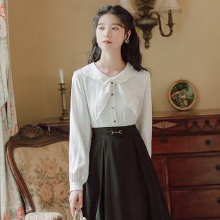 Tie-neck Button-front Chiffon Blouse