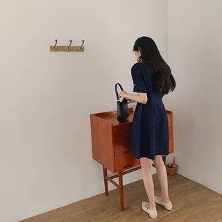 Button-up A-line Minidress Navy Blue - One Size