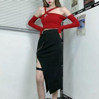 Set: Cold Shoulder Top + Pleated Skirt