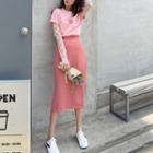 Flower Short-sleeve T-shirt / Long-sleeve Top / Midi Skirt
