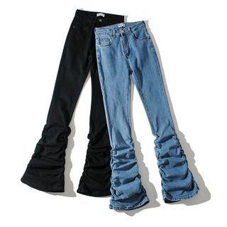 Shirred Wide Leg Jeans