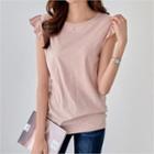 Round-neck Frill Sleeve Top
