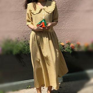 Short-sleeve Frill-trim Midi Dress